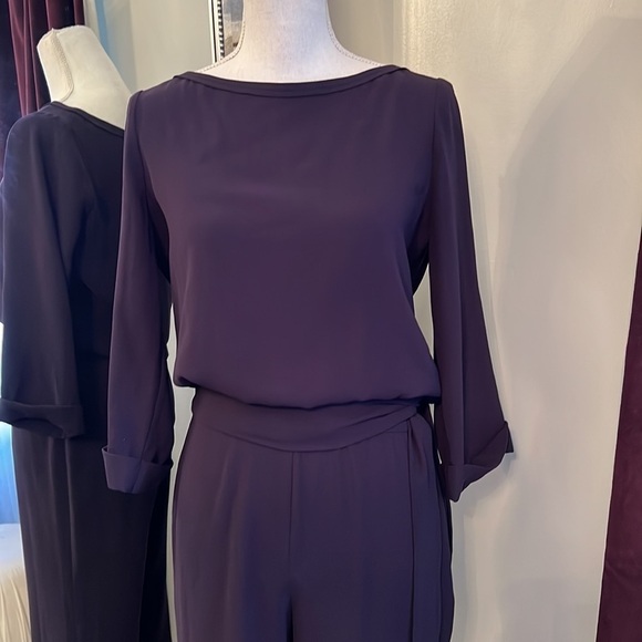 DVF Diane von Furstenberg Gwynne Purple 3/4 Sleeve Tie Waist Jumpsuit Size 4 - Picture 5 of 16
